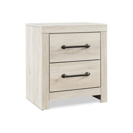 Signature Design by Ashley Cambeck Farmhouse Industrial 2 Drawer Two Drawer Nightstand with 2 Slim-Profile USB Charging Stations, Whitewash