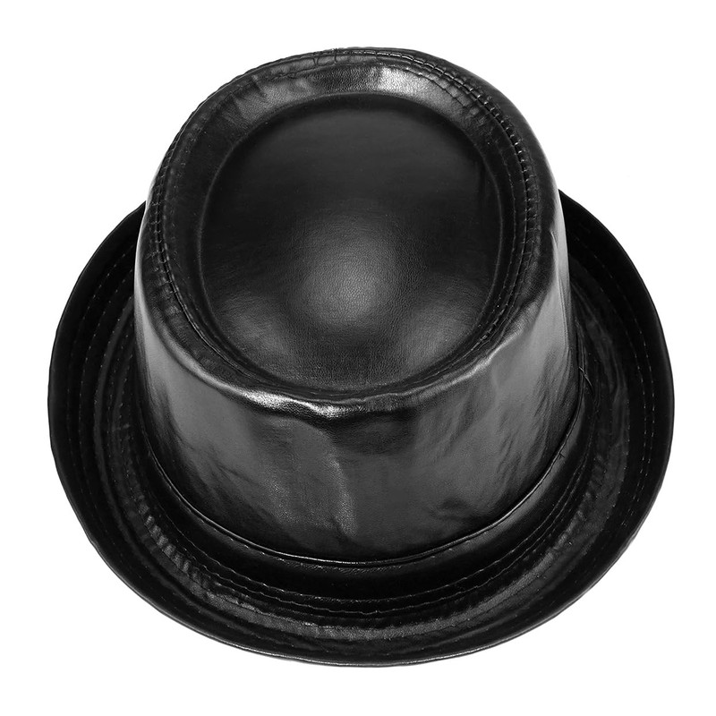 Wovanoo Fedora Porkpie Hats Jazz Gentleman Flat Hat PU Leather