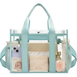 BAGAIL Stadium Approved Clear Tote Bag with Inner Pocket, Transparent Travel Bag for Sports Event, Concert, Work(Dusty Blue)