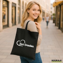 Huuraa Jute bag Best Grandma Gift bag Black 10 liters cotton Best Grandma Gift idea