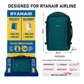ECOHUB Ryanair Backpack 40 x 20 x 25 cm Hand Luggage 13 Pockets Travel Backpack Aeroplane Carry-ons Waterproof Backpack Women's Small PET Recycled Environmentally Friendly 20L, Blue Green