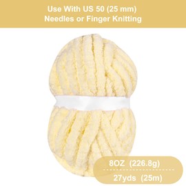 BSRHOME Chunky Chenille Yarn for Hand Knitting,Fluffy Soft Jumbo Yarn by Circular Needle & Crochet Hook,Super Bulky Big Yarn for Chunky Blanket,Large Thick Arm Knitting Yarn,1 Pack,Bright Yellow