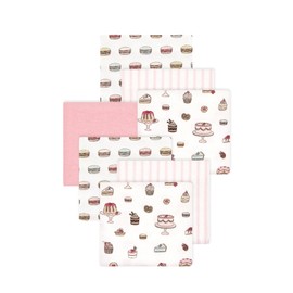 Little Treasure Hudson Baby Cotton Poly Flannel Receiving Blankets Multipack, Pink Sweet Bakery, 30x30 inches