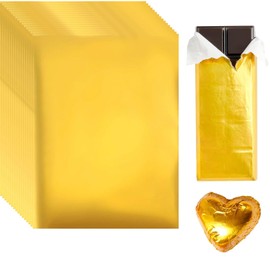 CHOULULUED 100PCS Chocolate Bar Wrappers，6.2" X 7.5"Gold Foil Candy Wrappers, Butter Wrappers Homemade Individual Aluminum Packaging Wrapping Sheets for Baby Shower Birthday Gifts