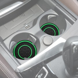 JUNAHAA Car Cup Coaster Universal Automotive Waterproof Non-Slip Cup Holders Sift-Proof Spill Holder Car Interior Accessories 4 Pack Black & Green
