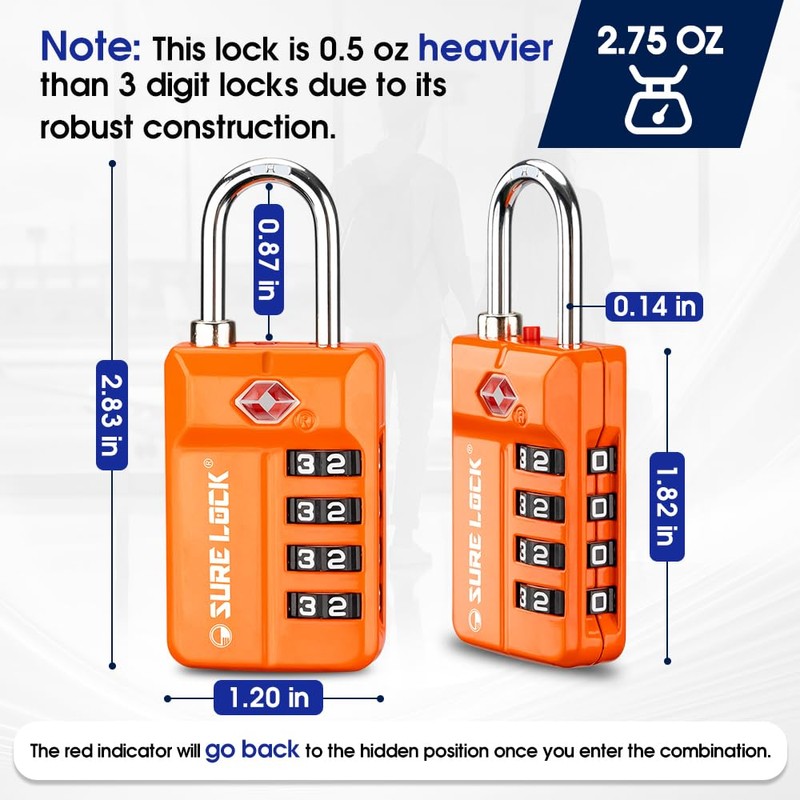 TSA Approved Travel Luggage Locks, Open Alert Combination Lock for