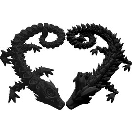 3D Printed Crystal/ Rose Dragon, Relief Anxiety Dragon Action Figures 3D Printed Toys, Rotatable and Poseable Joints 3D Articulated Dragon Toys, 3D Printed Toys for Kids & Adults 2PCS (21.7in-Black)