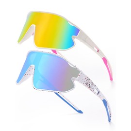 NICBOOY Youth Baseball Sunglasses 2 Pairs Boys Sunglasses, Baseball Cycling Shades Running UV400 Kids Sunglasses