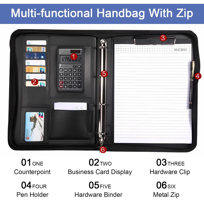 Colexy A4 Writing Case, Leather Conference Folder with Calculator, Waterproof