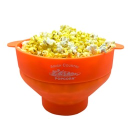 Amish Country Popcorn | Collapsible Silicone Microwave Popper with Customized ACP Logo | BPA and PVC Free Popcorn Bowl with Handles | Dishwasher Safe | Includes 2-2 oz Bags of Kernels (Orange)
