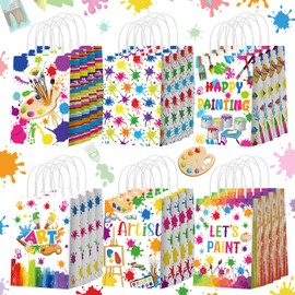 Kolldenn 24 Pcs Art Party Favors Bags Paint Gift Goodie Paper Bags with Handles Splatter Art Candy Pouch‌ Artist Treat Pouch‌ for Painting Splatter Birthday Party Decorations Supplies