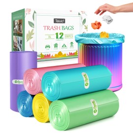 1.2 Gallon/330pcs Strong Trash Bags Colorful Clear Garbage Bags by Teivio, Bathroom Trash Can Bin Liners, Small Plastic Bags for home office kitchen, Multicolor