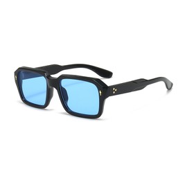 EYLRIM Square Frame Sunglasses for Women Men Fashion Rectangle Sun Glasses UV400 Protection Black Shades(A4 Black/Blue)