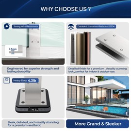 Double-Sided Glass Railing Spigot by LukLoy, Heavy Duty 4.3LB Wind-Resistant Glass Spigots SS304 Glass Railing System for Home Garden Stairs Balustrade Balcony(1 Pack, Brush Middle Spigot)