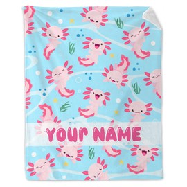 BEOIIBIRD Custom Axolotl Plush for Girls - 60" x 80" Inches Cute Axolotl Throw Blanket for Adults - Blue Warm Cozy Blankets for Sofa, Bed & Living Room