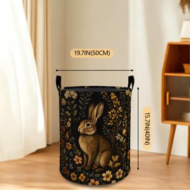 zbezbe Vintage Bunny Flowers Laundry Basket, Cottage Garden Dirty Clothes Hamper, Cute Rabbit Floral Collapsible Waterproof Oxford Cloth Storage Bin Gifts, Bedroom Bathroom Dorm Decor, 19.7"X15.7"