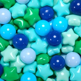 Heopeis Star Ball Pit Balls for Toddlers Ball Pits, 500 Ball Pit Ball Star Shapes for Kids, Boys Girls Bounce House, Play Tent, Baby Pool, Party Decoration(Ocean Blue Green)