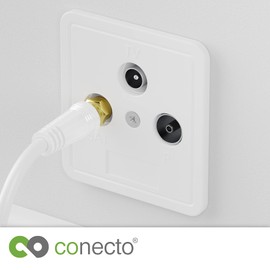 conecto Antenna Cable SAT Cable Coaxial Cable Satellite Cable TV 3.00 m 4x Shielded F-Connector for HDTV, Receiver, Satelite, DAB, Radio, White