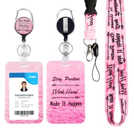 Lanyards for Id Badges Holder Retractable Clip Cute Badge Holder with Lanyard for Keys and Badge Reel Name Badges Holders Teacher Gifts Pink Heavy Duty Cute Breakaway Lanyards Badge Heavy Duty