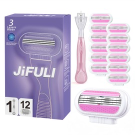 JiFULI Women's Razor, Reusable Handle, 12 Original Replacement Cartridges with 3 Blades, Shaver Women's Intimate Area, Intimate Woman, Intimate Zone, Intimate Shaver for Women (Pink)