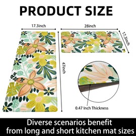 Tyrot Boho Floral Kitchen Mats Rugs Sets of 2 Cushioned Anti Fatigue Floor Mat Foam Comfort Kitchen Rugs Farmhouse Style Non Slip Waterproof Mid Century Botanical Standing Mat for Sink Laundry