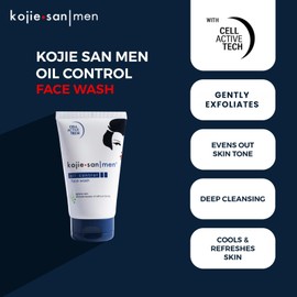 Kojie San Men Oil Control Face Wash, 125g – Deep Cleansing Facial Wash for Men, Controls Oil and Moisturizes Skin, Paraben-Free