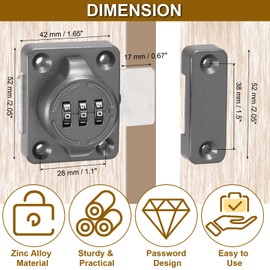 PATIKIL Combination Cabinet Latch,Zinc Alloy Mechanical Keyless Password Lock 3-Digit Password Cabinet Lock Safety Lock with Screws for Cabinet Drawer Cupboard, Grey