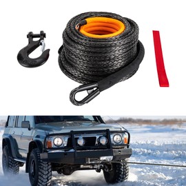Synthetic Winch Rope Winch Cable with Stainless Steel Hook and Protective Sleeve Electric Traction Car Tow Recovery Cable Synthetic Rope for Sailings Yachts Trucks Vehicles (31500lbs)