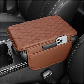 Upgraded Car Center Console Cover, Microfiber Leather Car Armrest Cover Cushion with 2 Storage Bags, Universal Car Armrest Storage Box Car Interior Accessories for Most Vehicles (Brown)