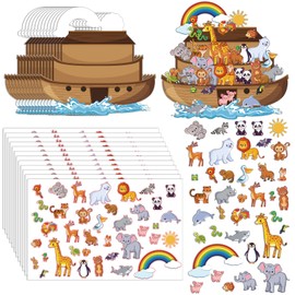 Sabary 12 Set Giant Noah's Ark Sticker Scene Kit Include 12 Backgrounds and 12 Sheets Self Adhesive Animal Stickers Noah's Ark Crafts Noahs Ark Decorations for Kids Sunday School Classroom Activities