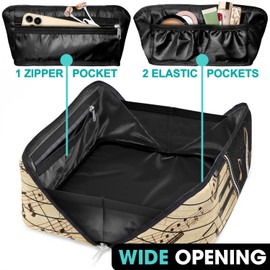 84hoods Portable Travel Makeup Bag for Women. Gift for Music Teacher, Piano Player. Multi-functional, Spacious, Waterproof Cosmetics Organizer, Accessories, Toiletry Pouch. Vintage Sheet Music.