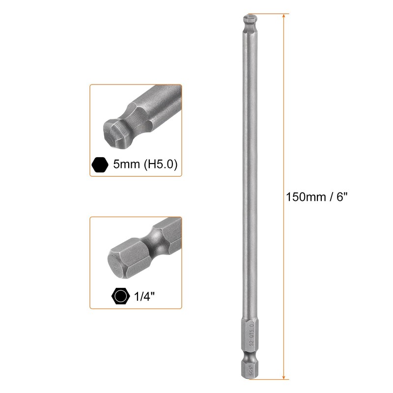 sourcing map 4pcs Ball End Hex Screwdriver Bit 5mm (H5.0)