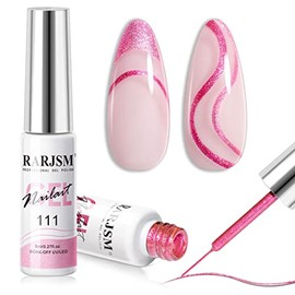 RARJSM Metallic Gel Liner Nail Art Pink,Glitter Painting Gel Nail Polish 2PCS Set,Mirror Chrome Hot Pink Drawing Line Art Gel with Thin Brush Nail Design Line Wire Curing Requires 8ml DIY Manicure