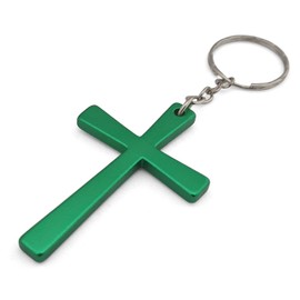 Komonee Christian Cross Green Metal Keychain Religious Key Ring Christianity Key Chain Catholic Protestant Keyring