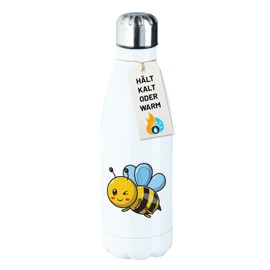 Huuraa Stainless Steel Drinking Bottle Bee Comic Gift 500 ml White Stainless Steel Bee Present