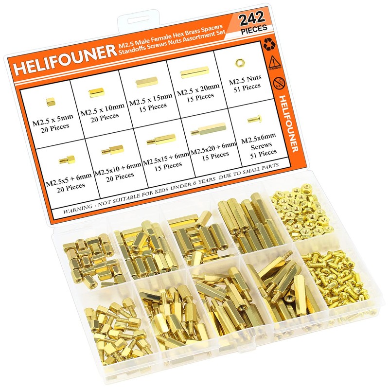 HELIFOUNER 242 Pieces M2.5 Male Female Hex Brass Spacers Standoffs