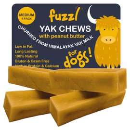 Fuzzl Yak Cheese Himalayan Dog Chews Peanut Butter Medium 4 Pack - Himalayan Yak Chews for Dogs - Natural Dog Chew Milkbone Dog Food Long Lasting Dog Dental Sticks Milk Chews Cheese Stick