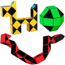 Ganowo Sensory Fidget Snake Cube Twist Magic Puzzle Toys , Puzzle Game Set for Boy Girl,Goody Bag Filler Birthday Gift Bulk Pack of 3 Assorted Colors