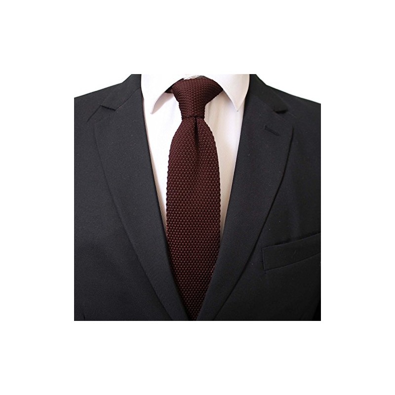 Secdtie Men Classic Solid Color Dark Brown Woven Silk Tie
