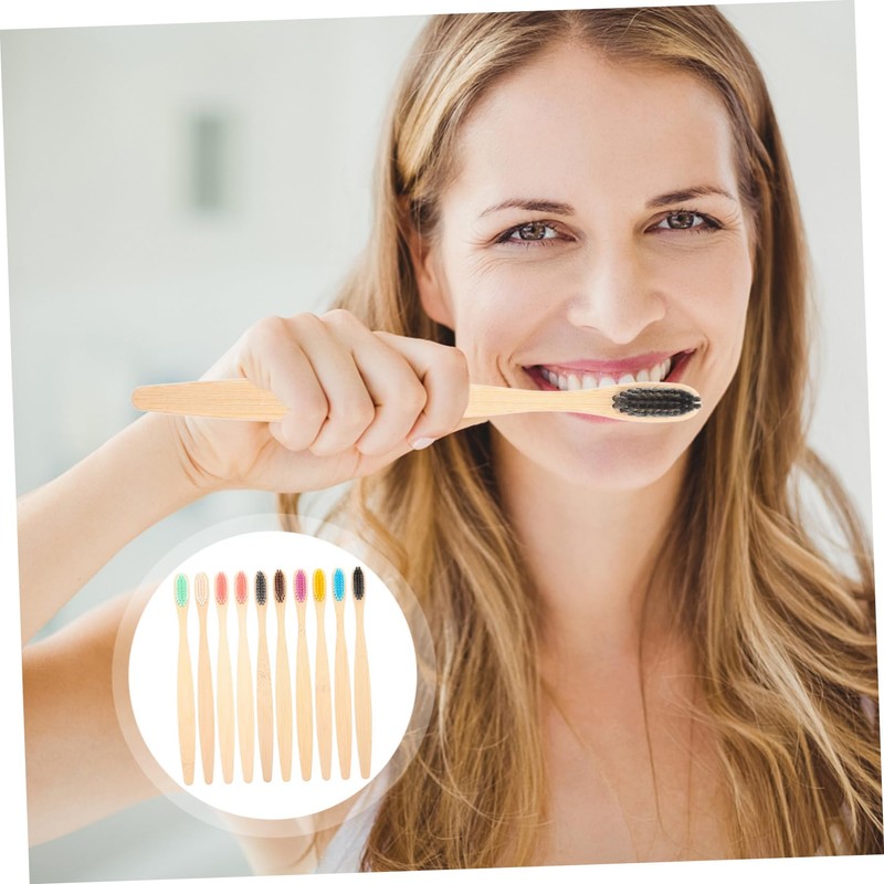 Alipis 10 Pack Soft Travel Toothbrushes Bamboo Charcoal Wooden Handle