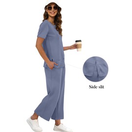 XIEERDUO Two Piece Travel Outfits for Women 2 Pc Lounge Set Casual Summer Tracksuit Wide Leg Loungewear Short Sleeve Track Suit Women's Jumpsuit Fashion Spring Vacation Clothes Blue XL