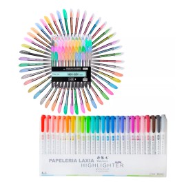 Papelería LAXIA Kit 36 Plumas De Gel +25 Marcadores Tipo Mildliner Papelería