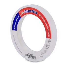 Triple Fish 100% Fluorocarbon Leader, 20 lb / 9.1 kg Test, 0.016 in / 0.40 mm Dia, Clear, 50 yd / 46 m