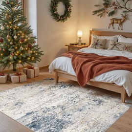 Area Rug Living Room Rugs - 5x7 Abstract Large Soft Indoor Washable Rug Neutral Modern Low Pile Carpet for Bedroom Dining Room Farmhouse Home Office - Beige Blue