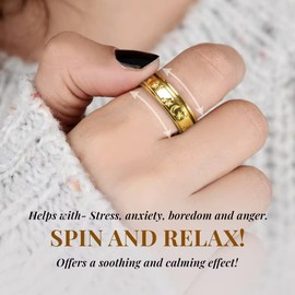 Fidget Ring - 925 Sterling Silver Anxiety Rings - Spinner Rings for Women & Men - 360° Spinning Rotatable Ring to Relieve Stress & Worry - Moon & Star Design - 14K Yellow Gold Vermeil - Size P