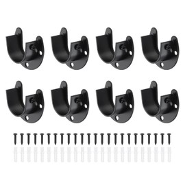 sourcing map 8Pcs Closet Rod End Supports, 1.26" Stainless Steel Flange Rod Holder Bracket End Supports with Screws for Bathroom Closet Curtain, Black