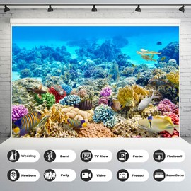 Under The Sea Backdrop Underwater Coral Reef Panorama Photography Background Various Tropical Fish Breeding Aquariums Deep Sea Ocean Sunbeams Backdrop Decors for Kids Children Photo Props 7x5ft