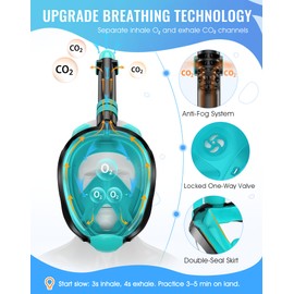 Greatever G2 Full Face Snorkel Mask with Latest Dry Top System,Foldable 180 Degree Panoramic View Snorkeling Mask with Camera Mount,Safe Breathing,Anti-Leak&Anti-Fog