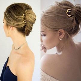 BOYIVI 6 Pieces Metal Hair Clips and Pins - Side Combs, U-Shape Sticks, 4 Prong Accessories for Updo Buns and Women's Hairstyling (Gold & KC Gold)