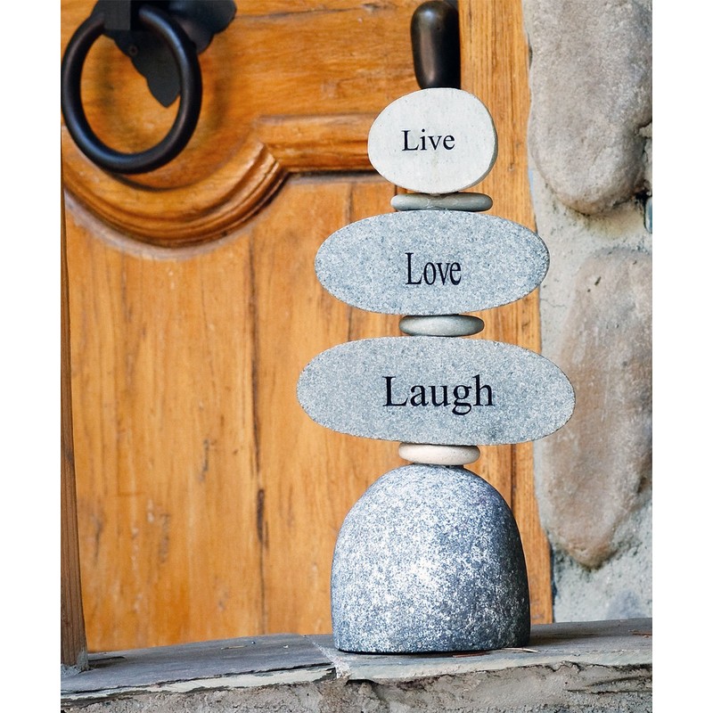 Live Love Laugh Engraved Stone Rock Cairn Stacked Zen Garden